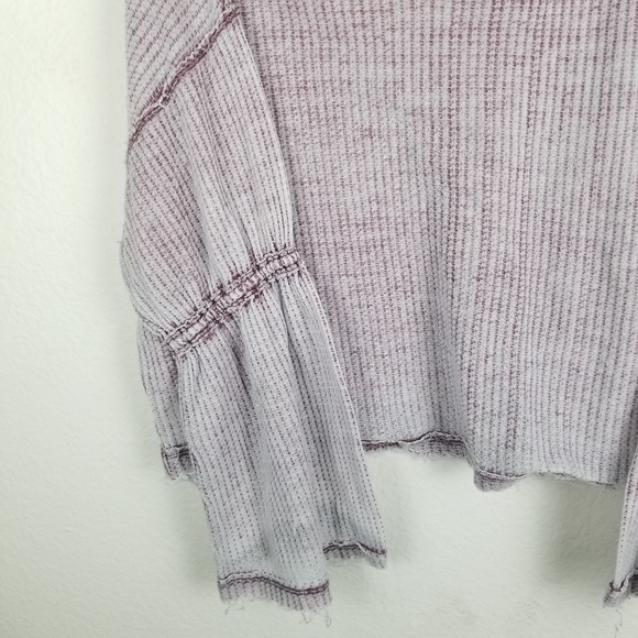 Free People Flare Sleeve Top Waffle Knit Oversized Washed Purple Size Medium - Picture 3 of 6